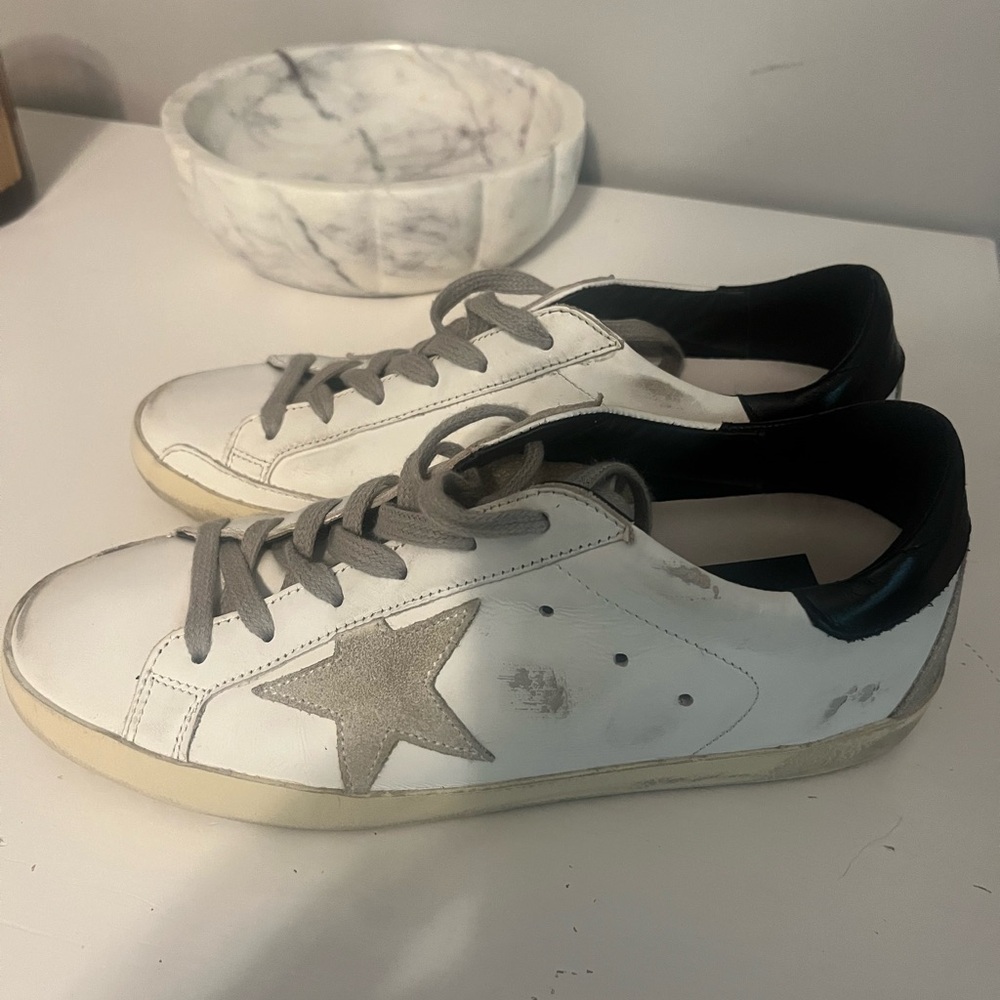 Golden Goose Women's Super-Star Sneakers - White with Black and Gold Accents